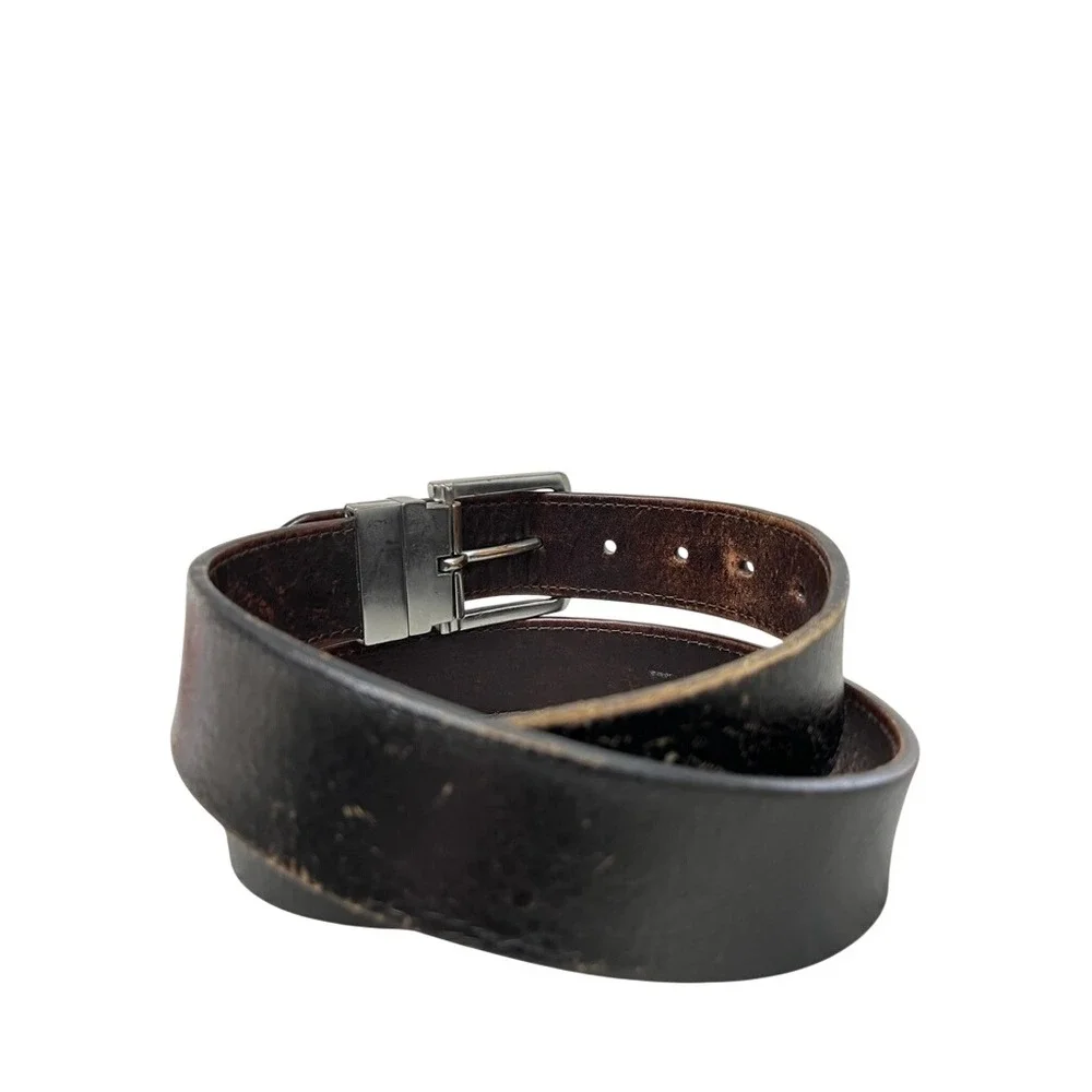 Eddie Bauer Mens Reversible Leather Belt Black Brown Silver Buckle 36 38